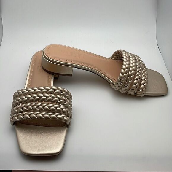 CUSHIONAIRE Women's braided low block heel sandal SIZE 7 CHAMPAGNE - Picture 6 of 8
